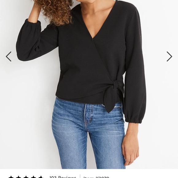 Madewell Texture and Thread Crepe Wrap top red - Picture 2 of 6